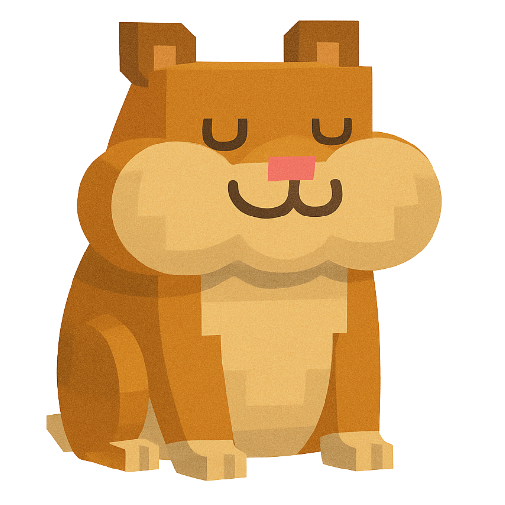 Der zufriedene Hamster – Weiße, glänzende Tasse im Pixelbauwelt-Stil