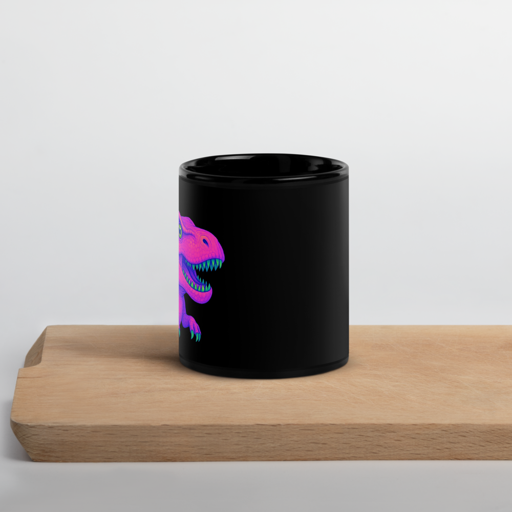 Schwarzer Keramikbecher mit Neon Dino-Motiv - für Kinder