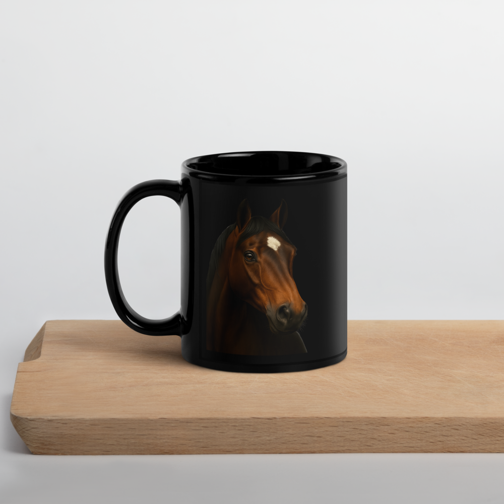 Elegante Pferdetasse – Schwarze Keramik mit naturgetreuem Motiv