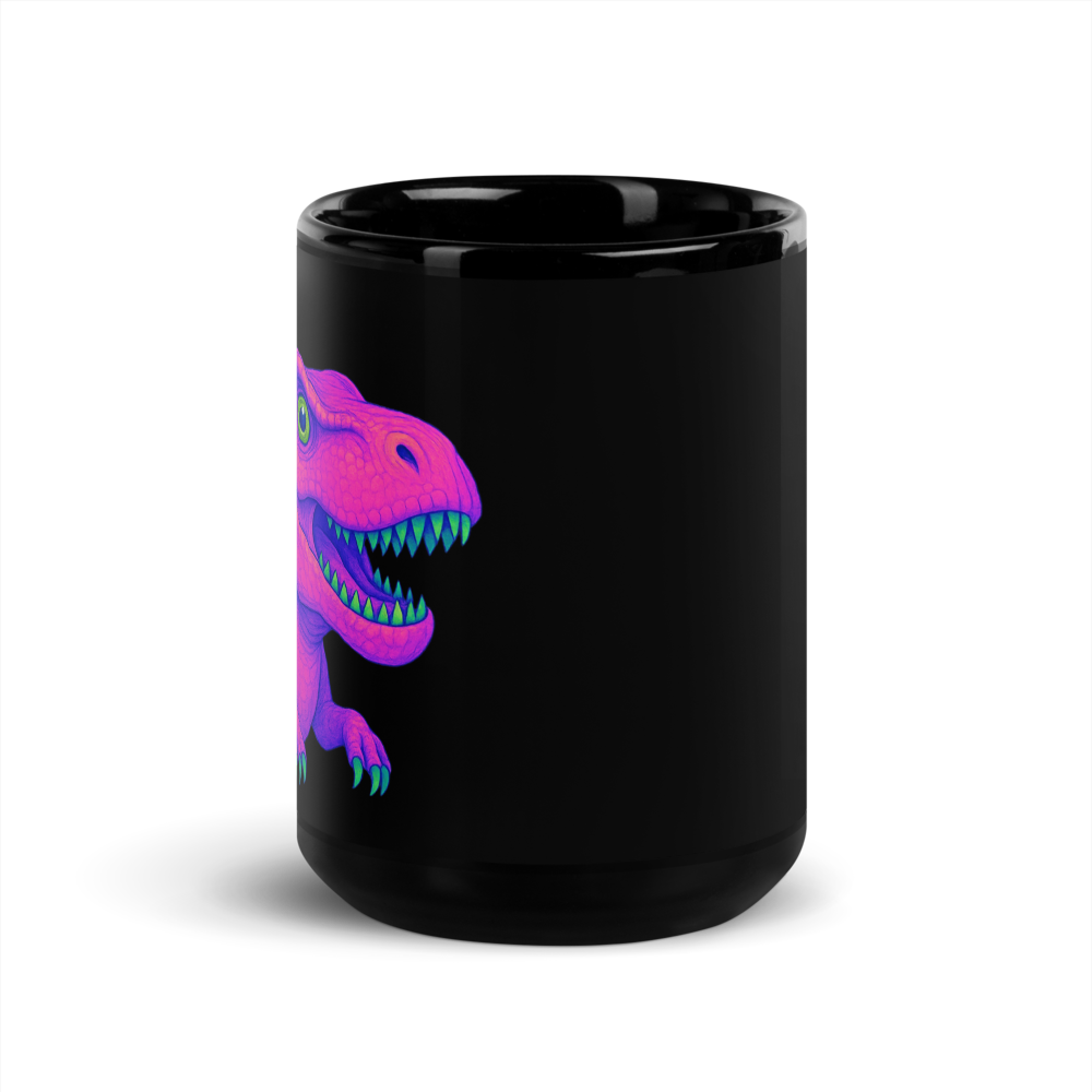 Schwarzer Keramikbecher mit Neon Dino-Motiv - für Kinder