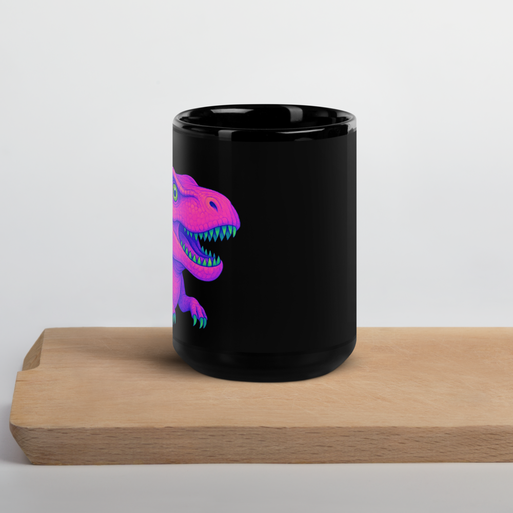 Schwarzer Keramikbecher mit Neon Dino-Motiv - für Kinder