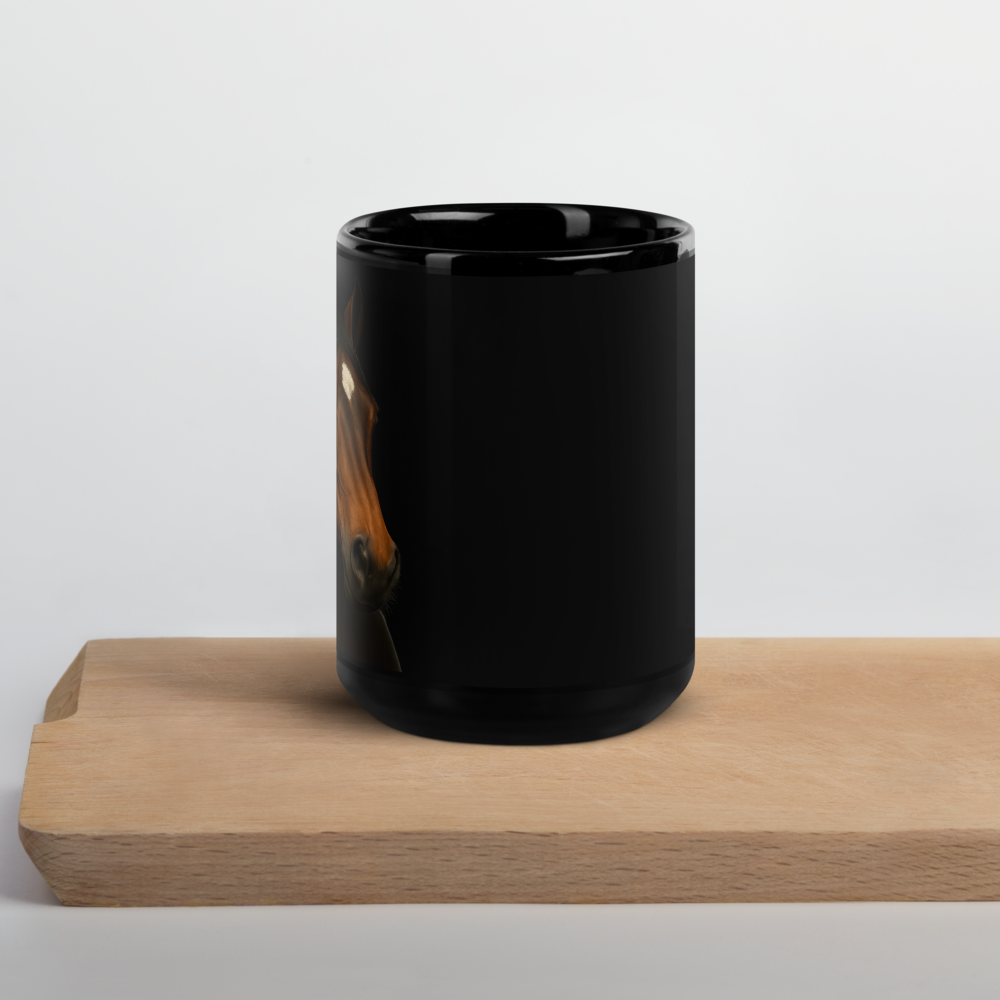 Elegante Pferdetasse – Schwarze Keramik mit naturgetreuem Motiv