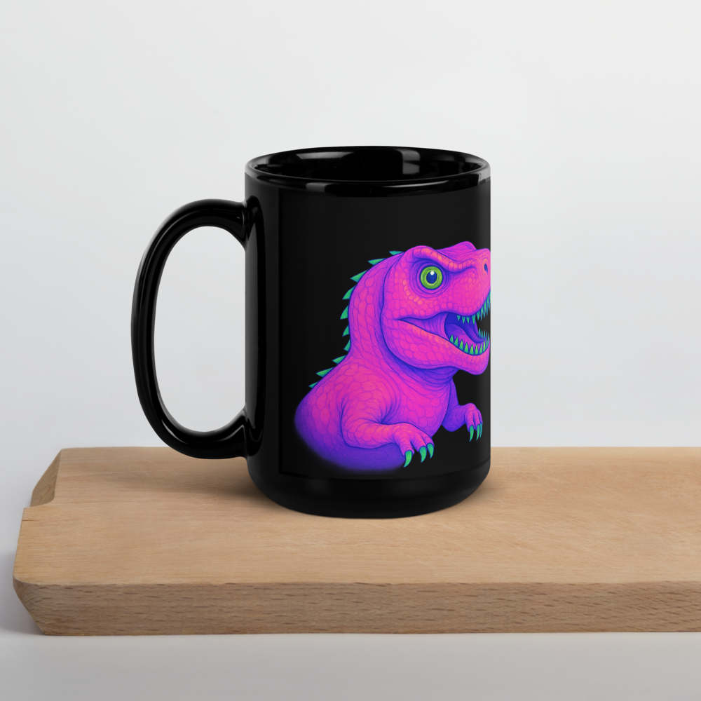Schwarzer Keramikbecher mit Neon Dino-Motiv - für Kinder