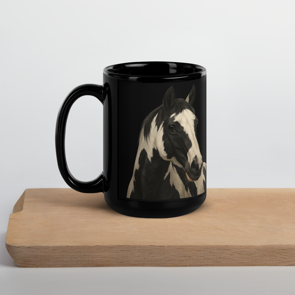 Wunderschöne Pferdetasse – Schwarze Keramik mit naturgetreuem Motiv