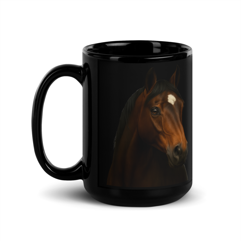 Elegante Pferdetasse – Schwarze Keramik mit naturgetreuem Motiv