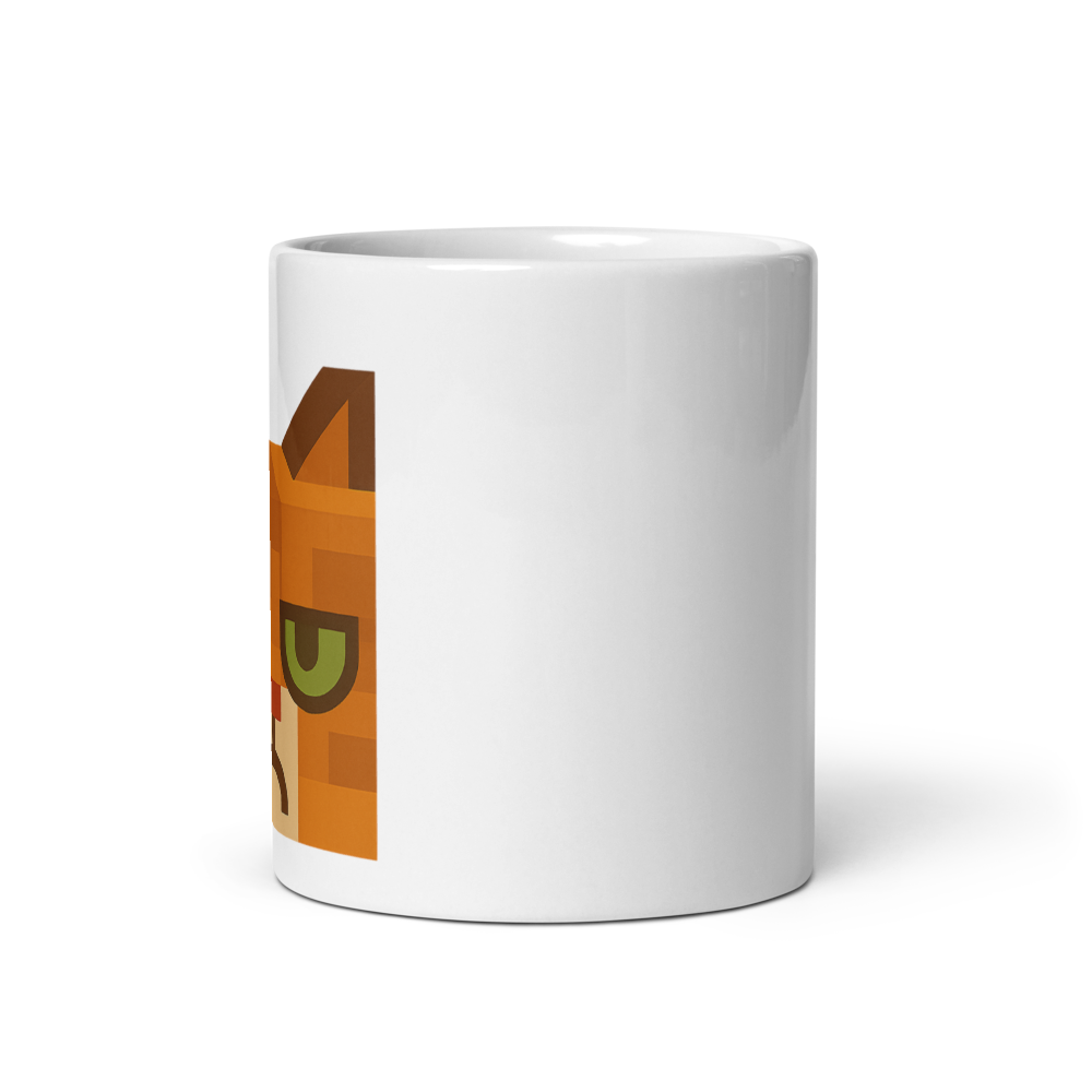 Grumpy Cat – Weiße, glänzende Tasse im Pixelbauwelt-Stil