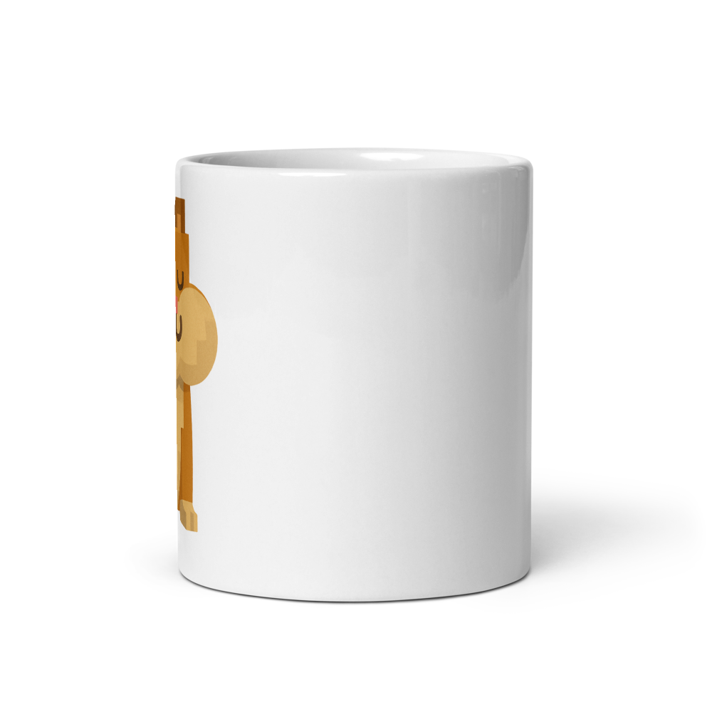 Der zufriedene Hamster – Weiße, glänzende Tasse im Pixelbauwelt-Stil