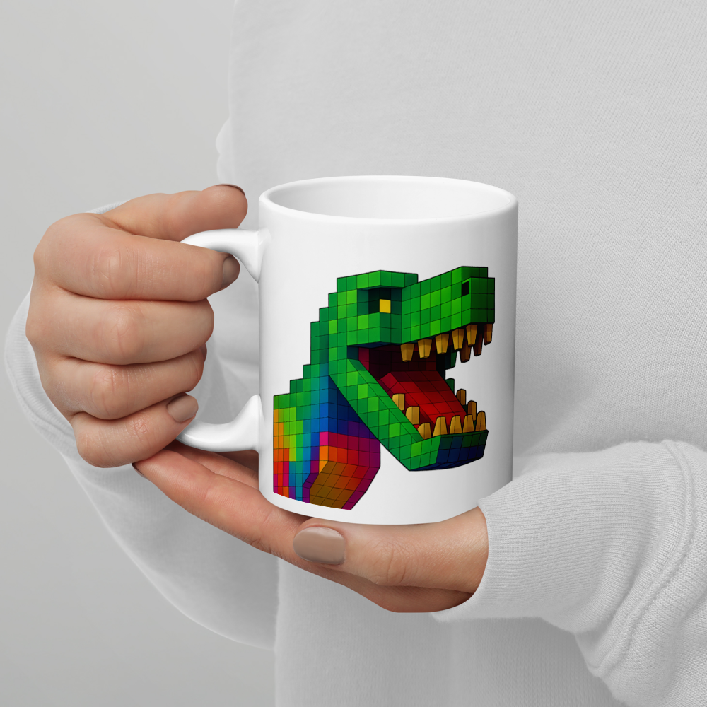 Pixelbauwelt Dino Keramiktasse – Bunt und gefährlich!