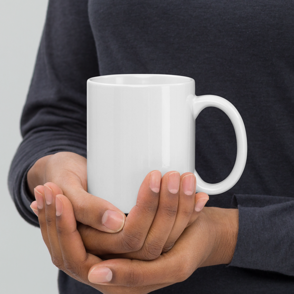 Grumpy Cat – Weiße, glänzende Tasse im Pixelbauwelt-Stil