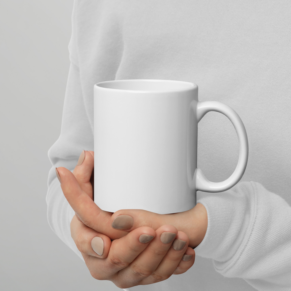 Grumpy Cat – Weiße, glänzende Tasse im Pixelbauwelt-Stil