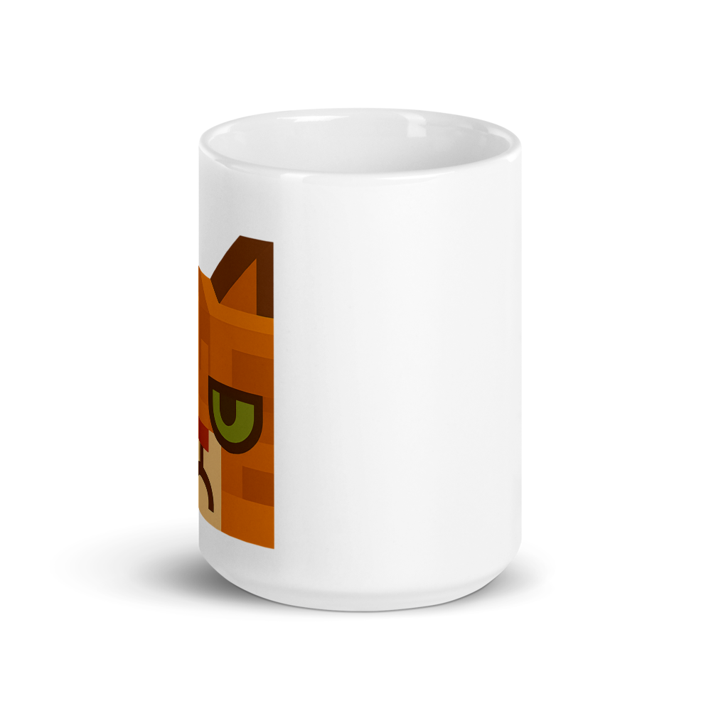 Grumpy Cat – Weiße, glänzende Tasse im Pixelbauwelt-Stil