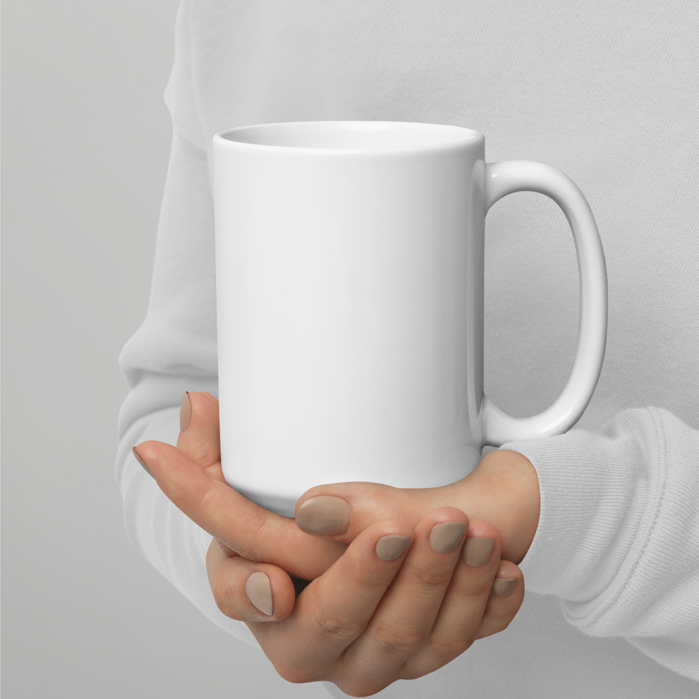 Grumpy Cat – Weiße, glänzende Tasse im Pixelbauwelt-Stil