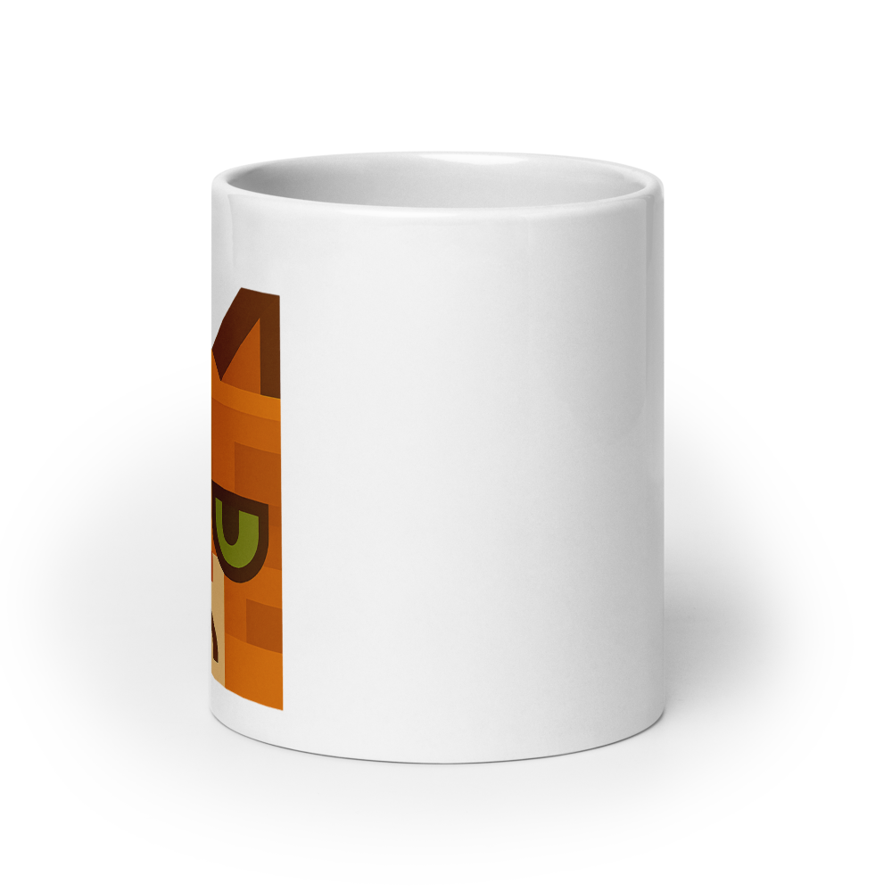 Grumpy Cat – Weiße, glänzende Tasse im Pixelbauwelt-Stil