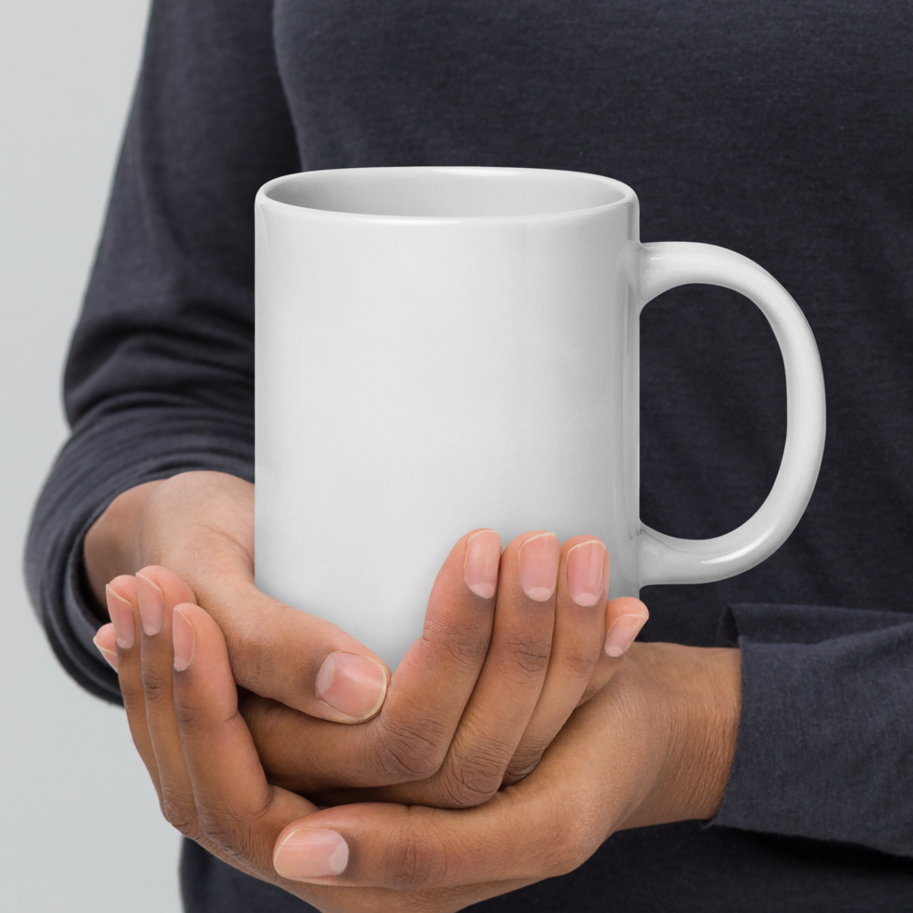 Grumpy Cat – Weiße, glänzende Tasse im Pixelbauwelt-Stil