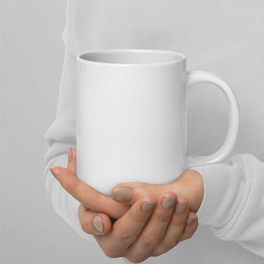 Grumpy Cat – Weiße, glänzende Tasse im Pixelbauwelt-Stil