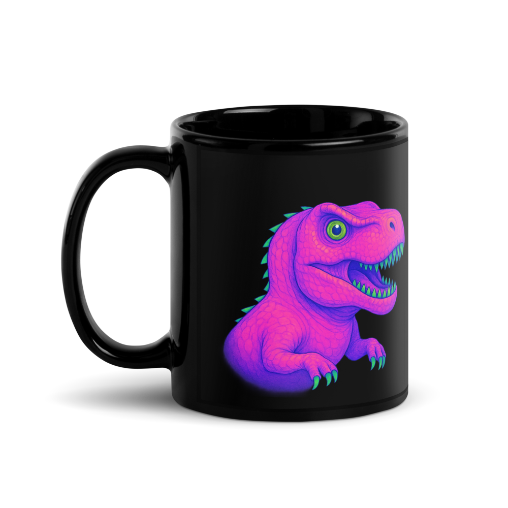 Schwarzer Keramikbecher mit Neon Dino-Motiv - für Kinder