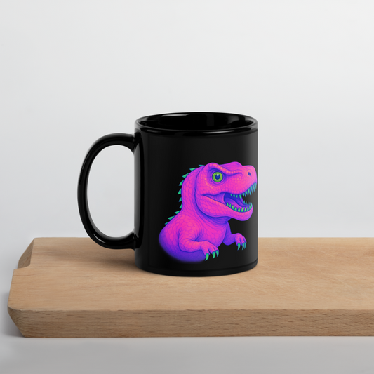 Schwarzer Keramikbecher mit Neon Dino-Motiv - für Kinder