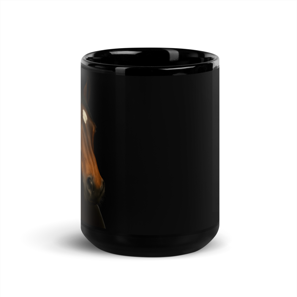 Elegante Pferdetasse – Schwarze Keramik mit naturgetreuem Motiv