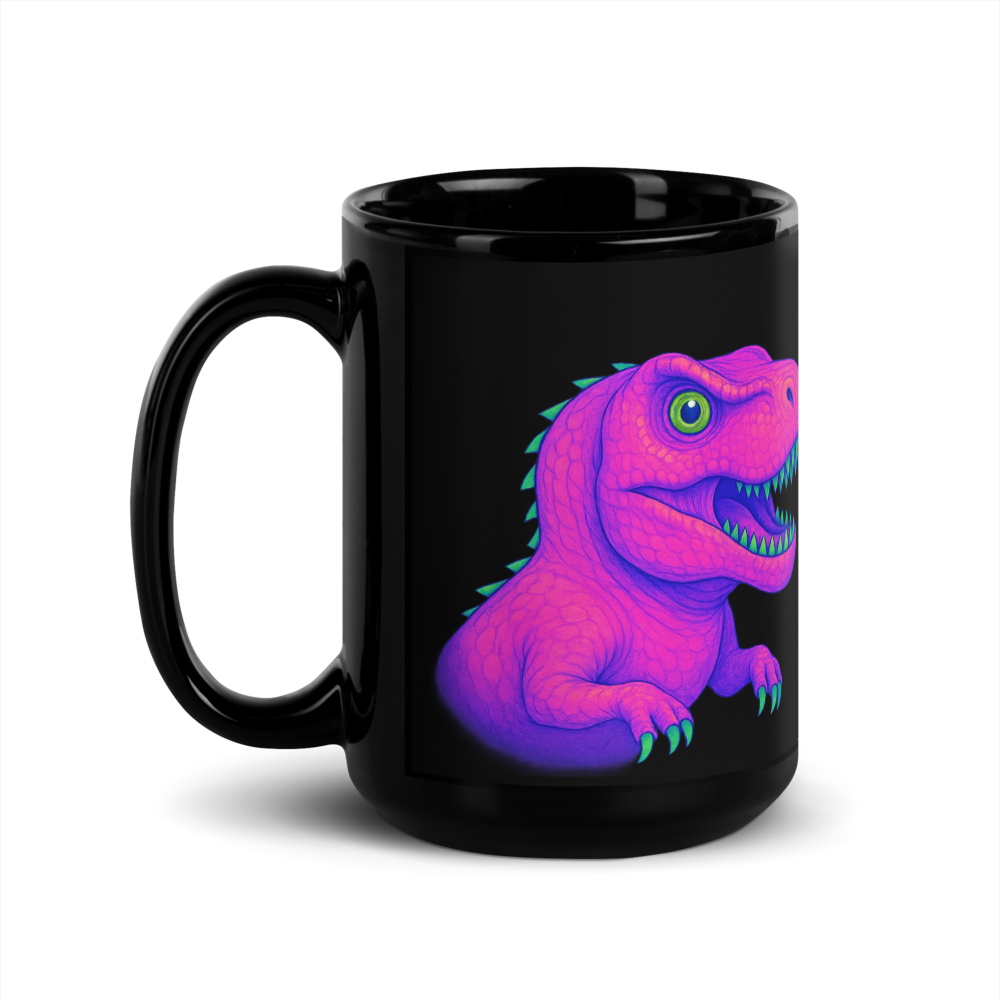 Schwarzer Keramikbecher mit Neon Dino-Motiv - für Kinder