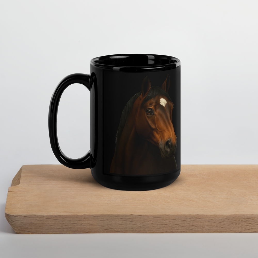 Elegante Pferdetasse – Schwarze Keramik mit naturgetreuem Motiv
