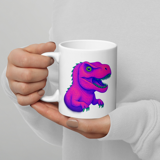 Weißer Keramikbecher mit Neon Dino-Motiv - für Kinder