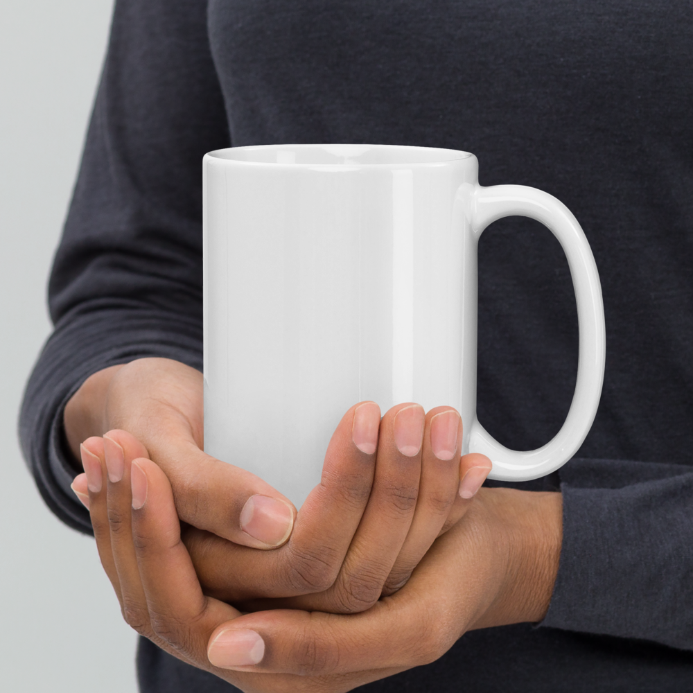 Grumpy Cat – Weiße, glänzende Tasse im Pixelbauwelt-Stil