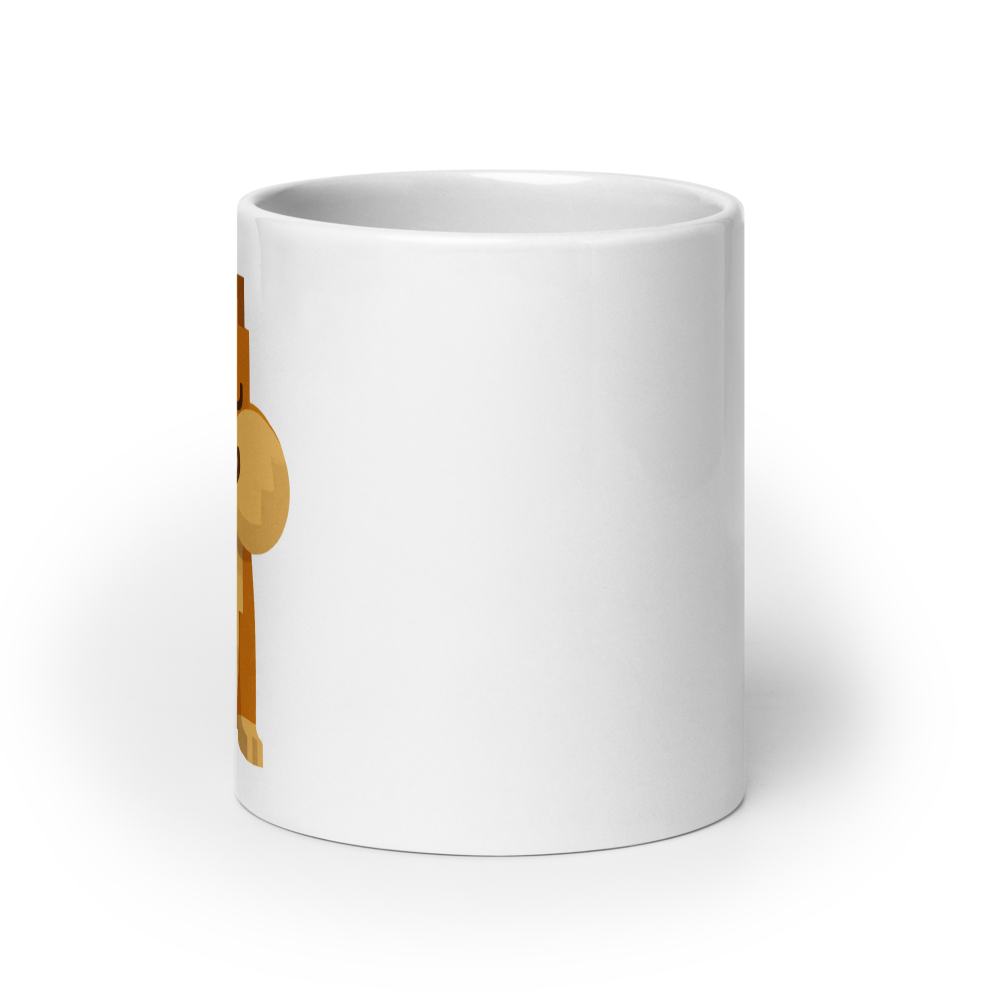 Der zufriedene Hamster – Weiße, glänzende Tasse im Pixelbauwelt-Stil